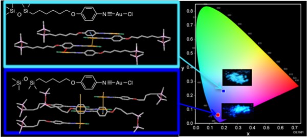 Photoluminescence behavior of liquid-crystalline gold(I) complexes with a siloxane group controlled by molecular aggregate structures in condensed phases