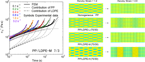 Experimental and numerical study on transient elongational viscosity for PP/LDPE blends