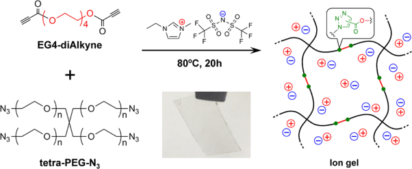 Preparation of (2 × 4)-type tetra-PEG ion gels through Cu-free azide–alkyne cycloaddition