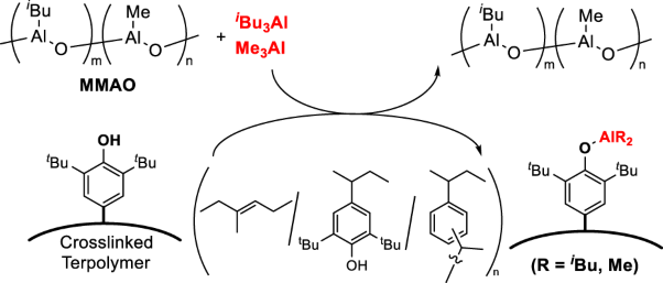 Removal of mononuclear alkylaluminum species in aluminoxane using a crosslinked polymer bearing bulky phenoxy groups