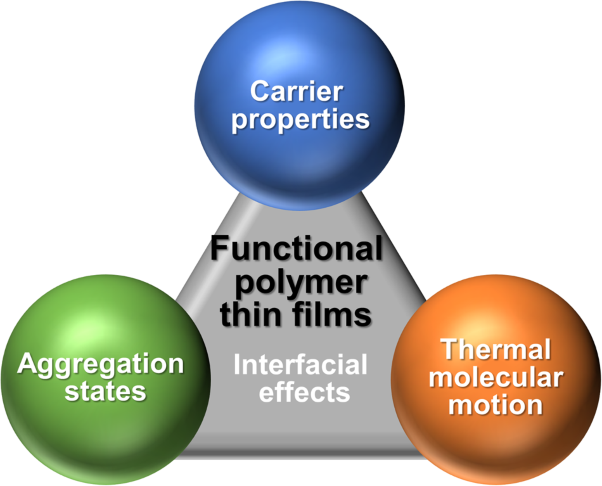 Aggregation states, thermal molecular motion and carrier properties in functional polymer thin films