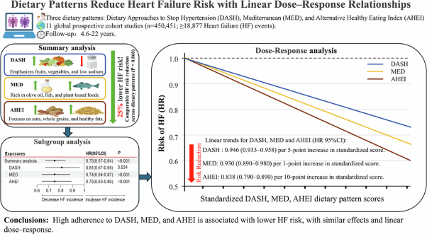 Dose‒response relationships of DASH, Mediterranean, and AHEI dietary patterns with heart failure incidence: a systematic review and meta-analysis of cohort studies
