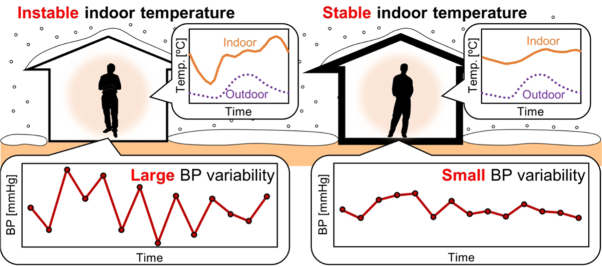 Impact of indoor temperature instability on diurnal and day-by-day variability of home blood pressure in winter: a nationwide Smart Wellness Housing survey in Japan