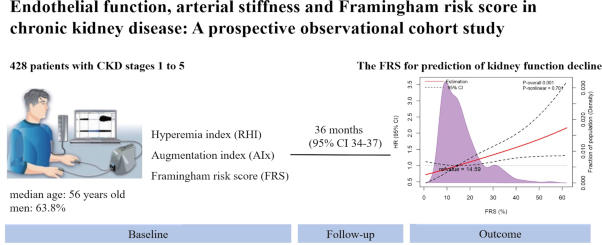 Endothelial function, arterial stiffness and Framingham risk score in chronic kidney disease: A prospective observational cohort study