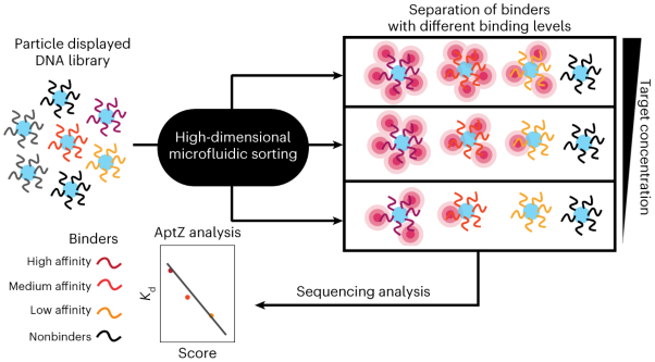 A high-dimensional microfluidic approach for selection of aptamers with programmable binding affinities