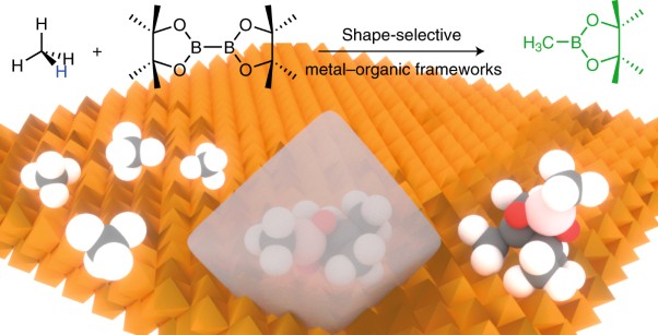 Catalytic chemoselective functionalization of methane in a metal−organic framework