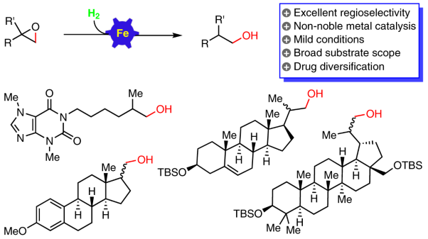 Iron-catalysed regioselective hydrogenation of terminal epoxides to alcohols under mild conditions