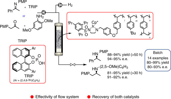 Development of heterogeneous catalyst systems for the continuous synthesis of chiral amines via asymmetric hydrogenation
