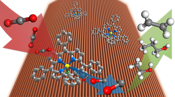 Cooperative CO<sub>2</sub>-to-ethanol conversion via enriched intermediates at molecule–metal catalyst interfaces