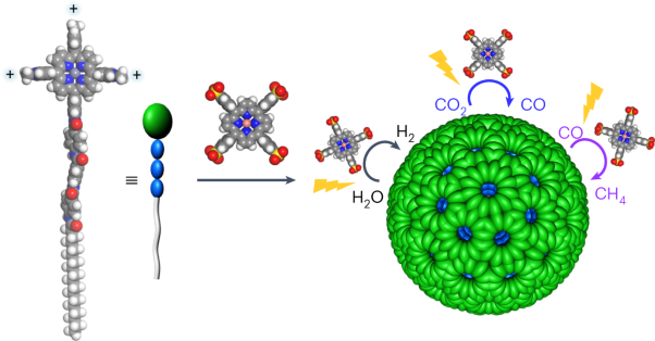 Artificial spherical chromatophore nanomicelles for selective CO<sub>2</sub> reduction in water