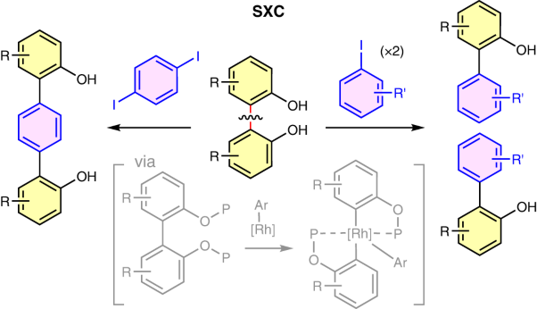 Split cross-coupling via Rh-catalysed activation of unstrained aryl–aryl bonds