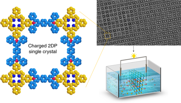 On-water surface synthesis of charged two-dimensional polymer single crystals via the irreversible Katritzky reaction