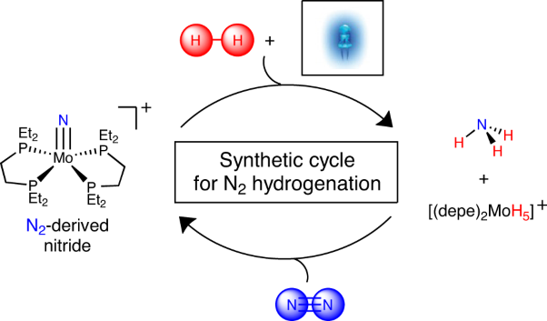 Ammonia synthesis by photocatalytic hydrogenation of a N<sub>2</sub>-derived molybdenum nitride