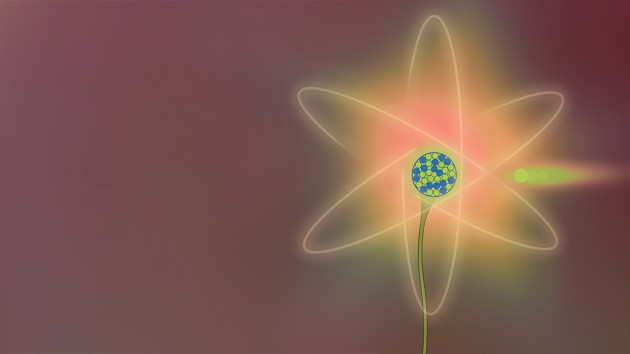 Illustration showing  a neutron approaching an atomic nucleus in order to initiate a nuclear fission reaction. The nucleus is surrounded by orbiting electrons.
