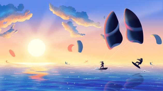 Windsurfers whose sails resemble lungs