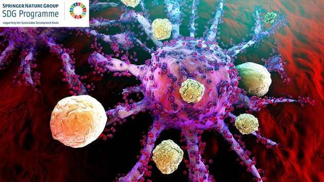 3D rendered illustration of T-cells of the immune system attacking growing cancer cells