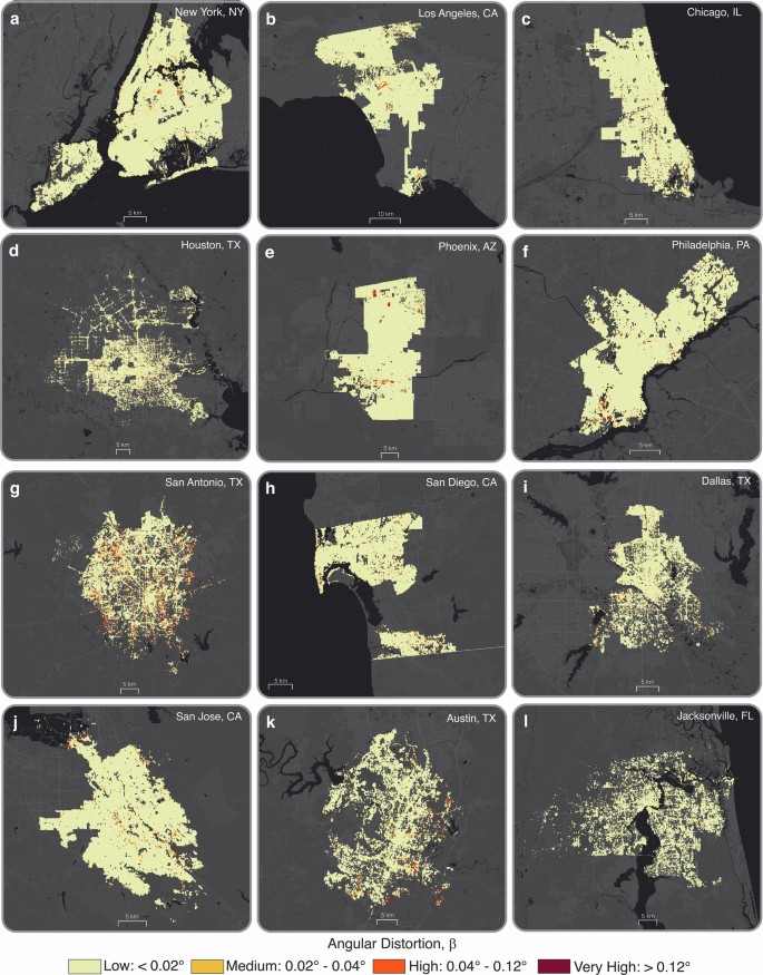 Spatial Distortion Map Land subsidence risk to infrastructure in US metropolises | Nature Cities