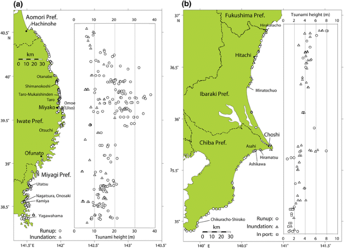 Tsunami Heights Along The Pacific Coast Of Northern Honshu Recorded From The 11 Tohoku And Previous Great Earthquakes Springerlink