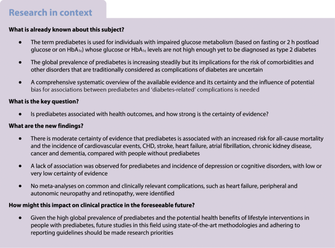 Prediabetes and risk of mortality, diabetes-related complications and  comorbidities: umbrella review of meta-analyses of prospective studies