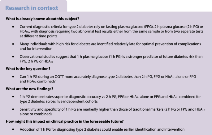 Superiority of 1 h plasma glucose vs fasting plasma glucose, 2 h plasma ...
