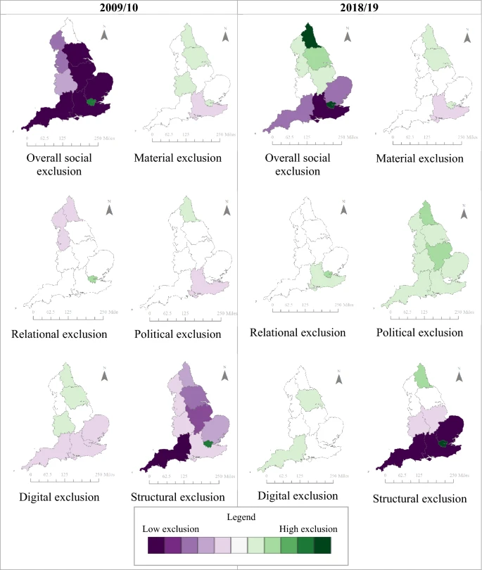 Distribution of social exclusion domains across England