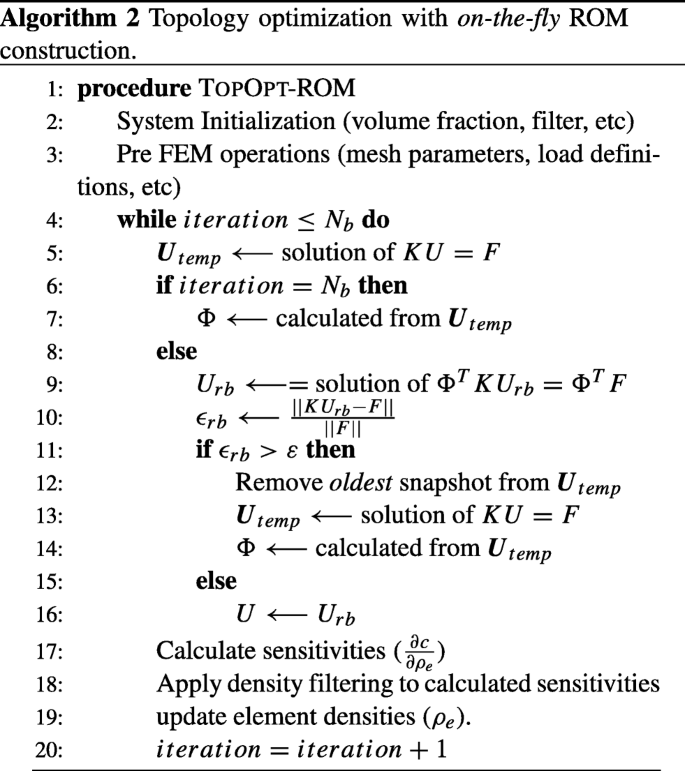 On The Fly Model Reduction For Large Scale Structural Topology Optimization Using Principal Components Analysis Springerlink