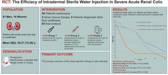 The efficacy of intradermal sterile water application in severe renal colic:  a randomised clinical trial | SpringerLink