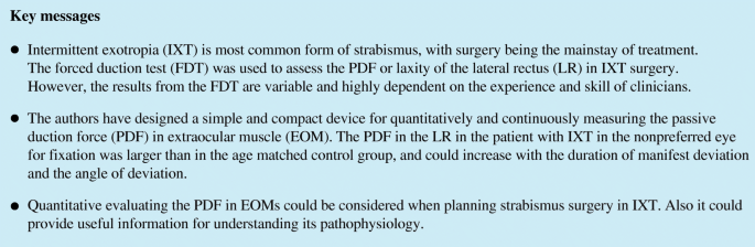 Quantitative Measurement Of Passive Duction Force Tension In Intermittent Exotropia And Its Clinical Implications Springerlink Quantitative Measurement Of Passive Duction Force Tension In Intermittent Exotropia And Its Clinical Implications Springerlink