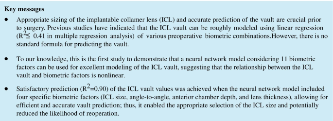 Use of neural networks to predict vault values after implantable collamer  lens surgery | SpringerLink