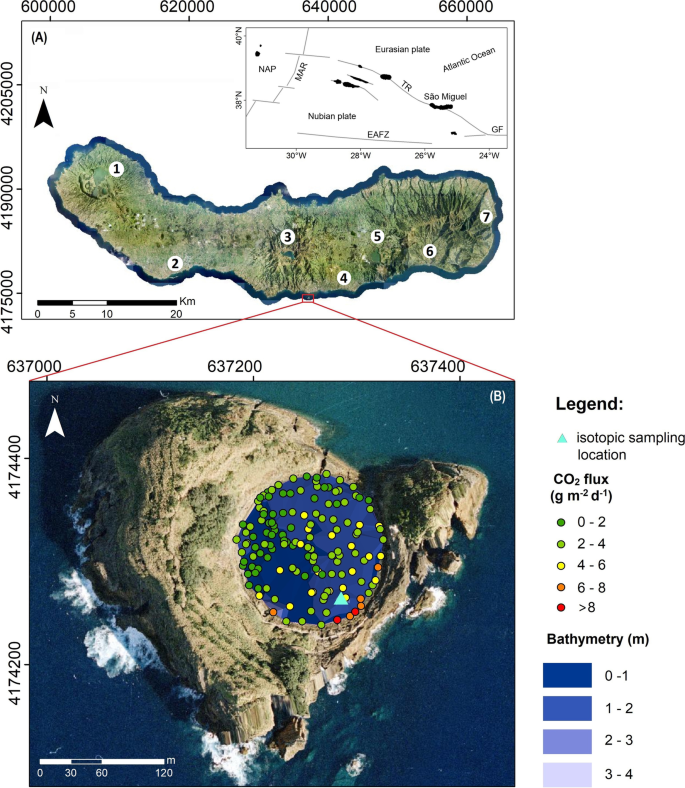 Location of Fogo volcano, identified as Agua de Pau volcano (Moore