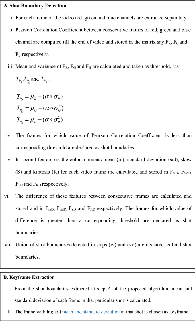 Keyframe Extraction Using Pearson Correlation Coefficient And Color Moments Springerlink