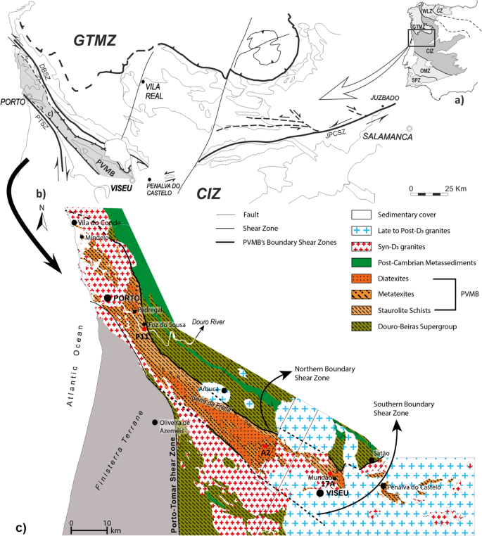 Exhumation of an anatectic complex by channel flow and extrusion tectonics:  structural and metamorphic evidence from the Porto–Viseu Metamorphic Belt,  Central-Iberian Zone | SpringerLink