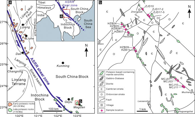Evolution Of Lithospheric Mantle Beneath The Maguan Region Southwestern Margin Of The South China Block Based On Mantle Xenoliths In Miocene Alkaline Volcanic Rocks Springerlink