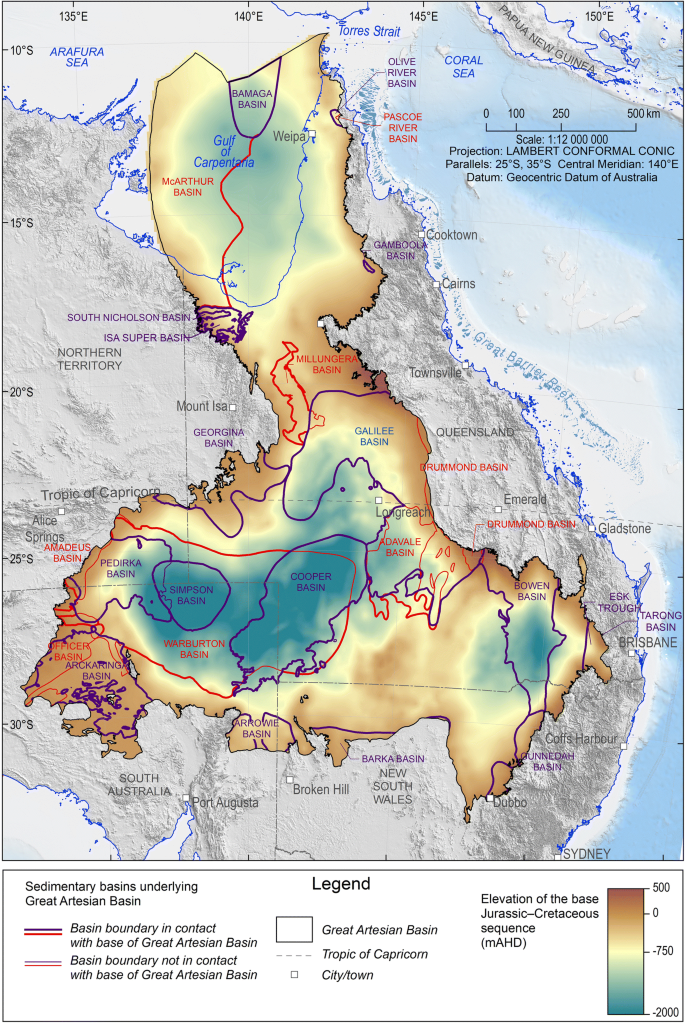 Great Artesian Basin Map Connectivity Between Australia's Great Artesian Basin, Underlying Basins,  And The Cenozoic Cover | Springerlink