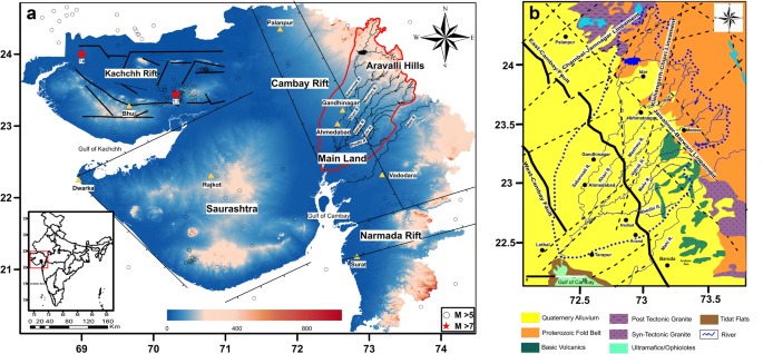 Geological Map Of Gujarat Rapid Seismic Hazard Assessment Of The Sabarmati River Basin In Gujarat  State, Western India Using Gis Techniques | Springerlink