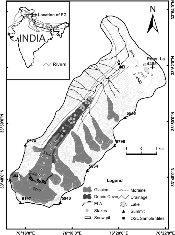 Little Ice Age glacier extent and temporal changes in annual mass balance  (2016–2019) of Pensilungpa Glacier, Zanskar Himalaya | SpringerLink