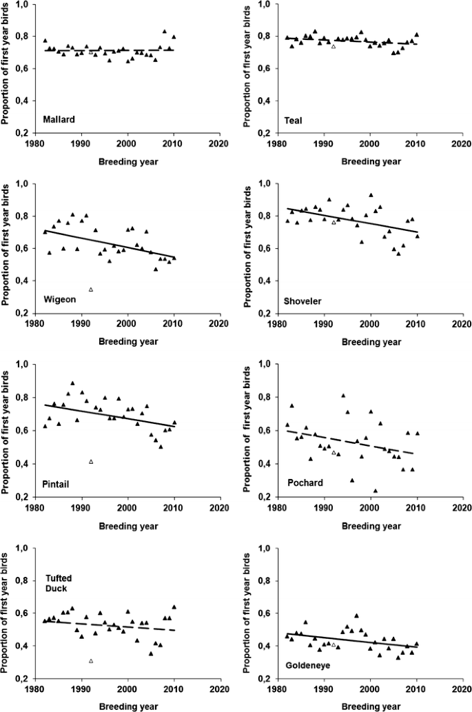 Changes In Age And Sex Ratios Amongst Samples Of Hunter Shot Wings From Common Duck Species In Denmark 19 10 Springerlink