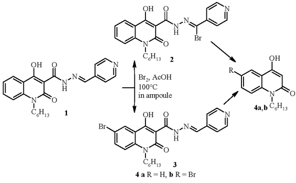 4 Hydroxy 2 Quinolones 3 Reaction Of 1 Hexyl 4 Hydroxy 2 Oxo 1 2 Dihydroquinoline 3 Carboxylic Acid 4 Pyridylmethylidene Hydrazide With Bromine Springerlink