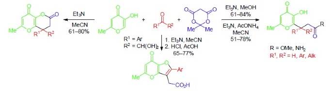 Investigation Of The Multicomponent Reaction Of 5 Hydroxy 2 Methyl 4 H Pyran 4 One With Carbonyl Compounds And Meldrum S Acid Chemistry Of Heterocyclic Compounds X Mol