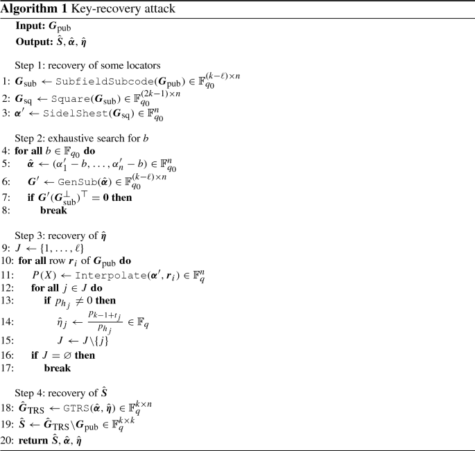 Cryptanalysis Of A System Based On Twisted Reed Solomon Codes Springerlink Cryptanalysis Of A System Based On Twisted Reed Solomon Codes Springerlink