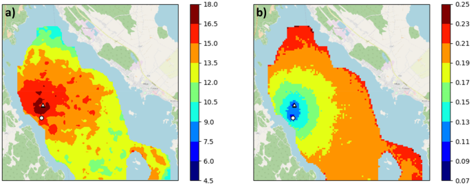 Spatial-temporal distributions of chlorophyll a content (μg/L) in