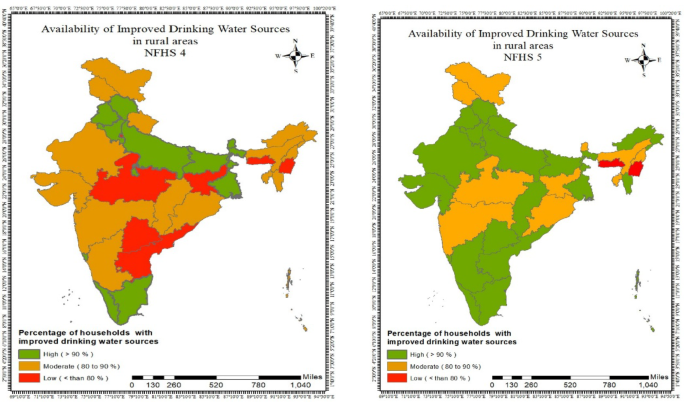 Spatial variation in improved drinking water access and diarrhoeal ...