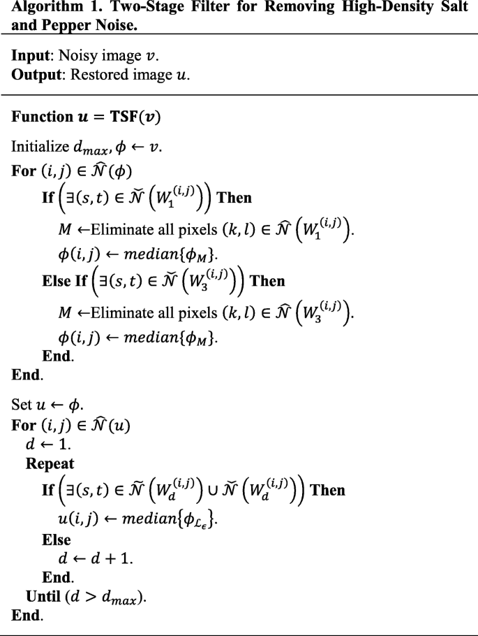 A Two Stage Filter For High Density Salt And Pepper Denoising Springerlink