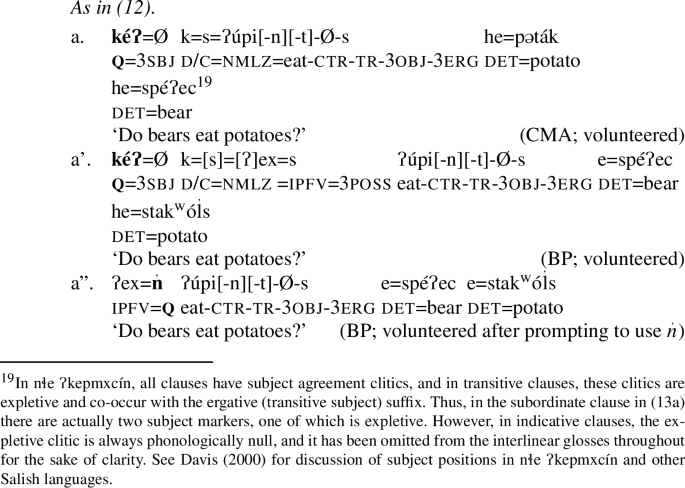 Polar questions in nɬeʔkepmxcín: monopolar, bipolar, and exhaustive ...
