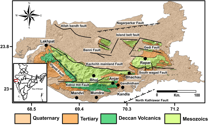Geological Map Of Gujarat Multi-Criteria Approach Using Gis For Macro-Level Seismic Hazard Assessment  Of Kachchh Rift Basin, Gujarat, Western India – First Step Towards  Earthquake Disaster Mitigation | Springerlink
