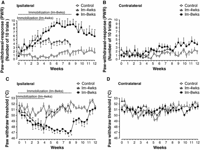 Immobilization-induced hypersensitivity associated spinal cord sensitization during cast immobilization and after cast removal in rats