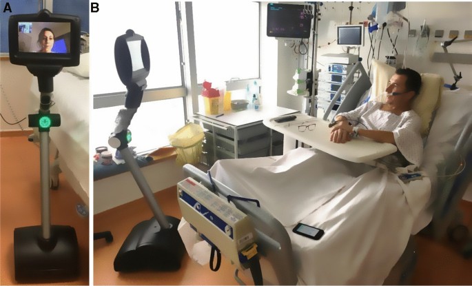 hospital room with patient and family