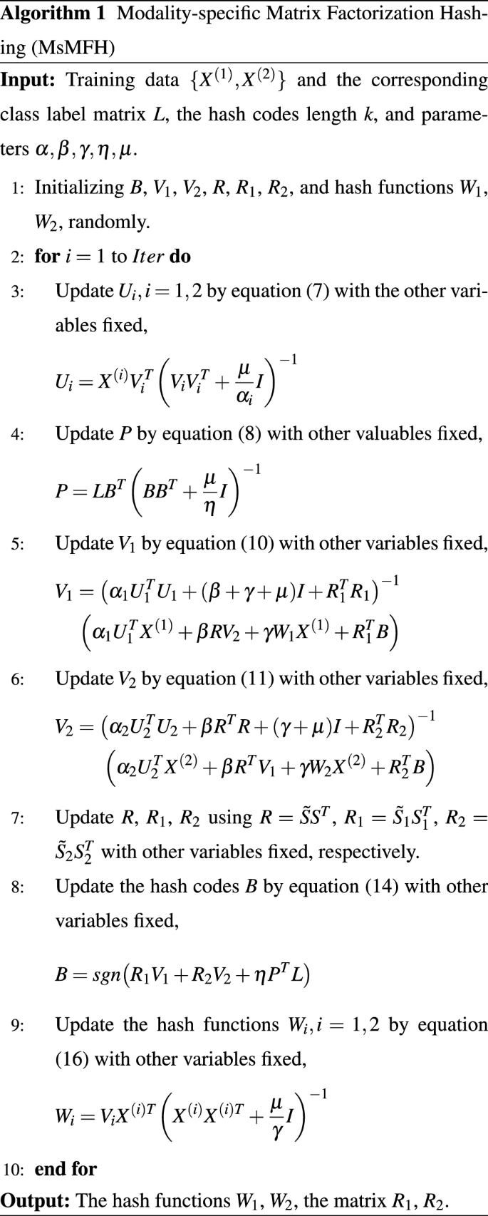 Modality Specific Matrix Factorization Hashing For Cross Modal Retrieval Springerlink