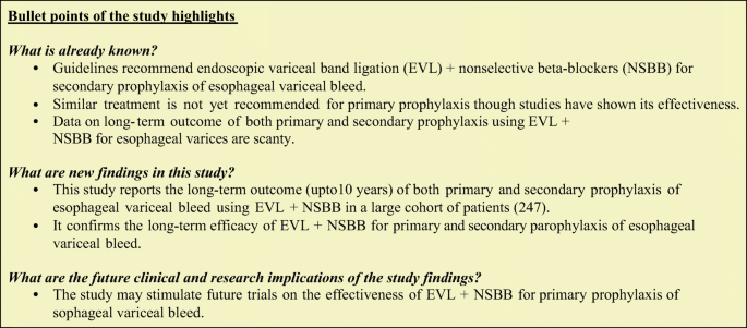 Long Term Outcome Of Endoscopic Variceal Band Ligation Of Esophageal Varices In Patients With Chronic Liver Disease Springerlink
