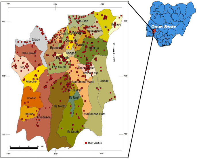 Osun State Map Showing Towns Multivariate Assessment Of Groundwater Quality In The Basement Rocks Of  Osun State, Southwest, Nigeria | Springerlink